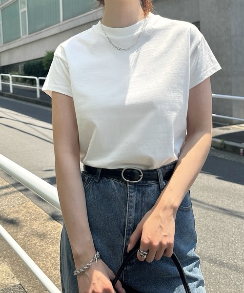 andme(アンドミー)の「汗染み防止コンパクトフレンチスリーブTシャツ(Tシャツ/カットソー・レディース・ネイビー/チャコールグレー/杢グレー/オフホワイト/グレイッシュブルー/ブラック・L/M)」の2枚目の写真