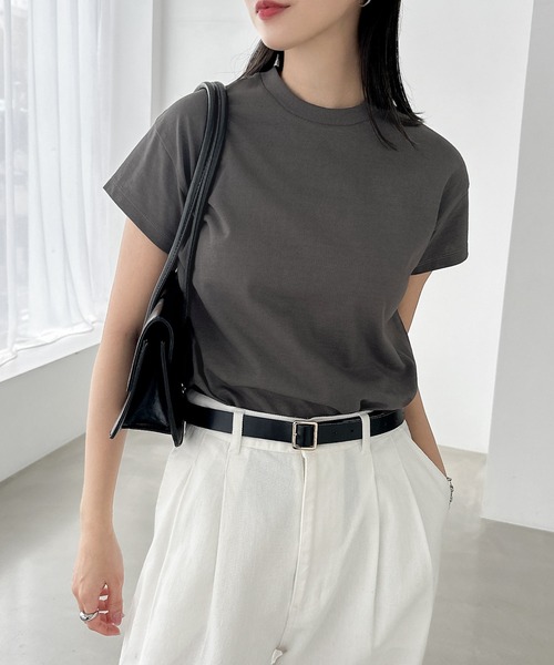 andme(アンドミー)の「汗染み防止コンパクトフレンチスリーブTシャツ(Tシャツ/カットソー・レディース・ネイビー/チャコールグレー/杢グレー/オフホワイト/グレイッシュブルー/ブラック・L/M)」の4枚目の写真