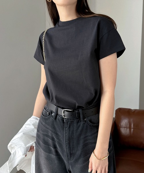 andme(アンドミー)の「汗染み防止コンパクトフレンチスリーブTシャツ(Tシャツ/カットソー・レディース・ネイビー/チャコールグレー/杢グレー/オフホワイト/グレイッシュブルー/ブラック・L/M)」の8枚目の写真