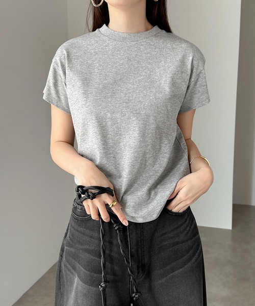 andme(アンドミー)の「汗染み防止コンパクトフレンチスリーブTシャツ(Tシャツ/カットソー・レディース・ネイビー/チャコールグレー/杢グレー/オフホワイト/グレイッシュブルー/ブラック・L/M)」の11枚目の写真