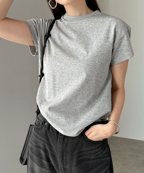 andme(アンドミー)の「汗染み防止コンパクトフレンチスリーブTシャツ(Tシャツ/カットソー・レディース・ネイビー/チャコールグレー/杢グレー/オフホワイト/グレイッシュブルー/ブラック・L/M)」の13枚目の写真