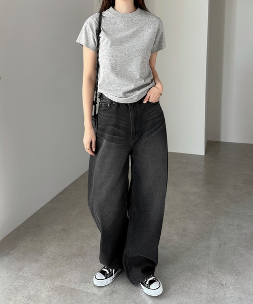 andme(アンドミー)の「汗染み防止コンパクトフレンチスリーブTシャツ(Tシャツ/カットソー・レディース・ネイビー/チャコールグレー/杢グレー/オフホワイト/グレイッシュブルー/ブラック・L/M)」の15枚目の写真
