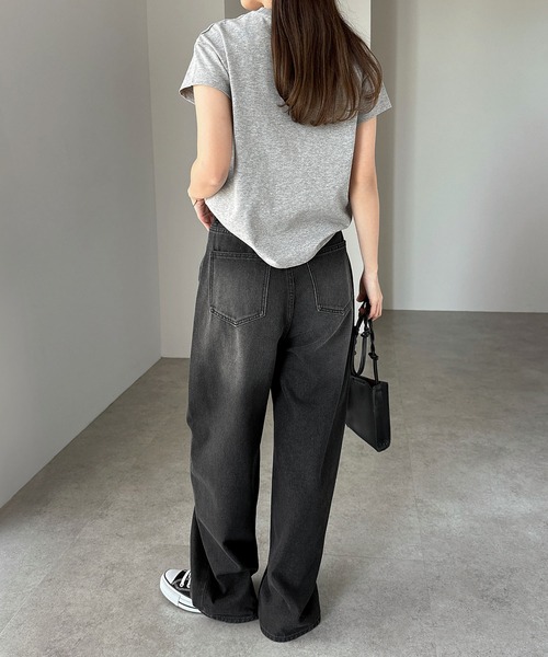andme(アンドミー)の「汗染み防止コンパクトフレンチスリーブTシャツ(Tシャツ/カットソー・レディース・ネイビー/チャコールグレー/杢グレー/オフホワイト/グレイッシュブルー/ブラック・L/M)」の16枚目の写真