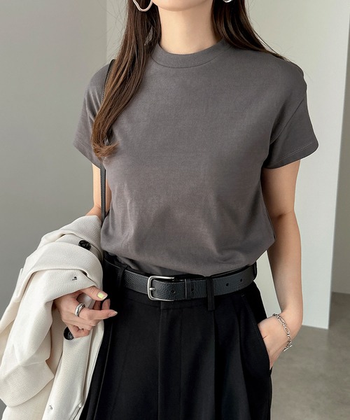 andme(アンドミー)の「汗染み防止コンパクトフレンチスリーブTシャツ(Tシャツ/カットソー・レディース・ネイビー/チャコールグレー/杢グレー/オフホワイト/グレイッシュブルー/ブラック・L/M)」の20枚目の写真