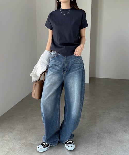 andme(アンドミー)の「汗染み防止コンパクトフレンチスリーブTシャツ(Tシャツ/カットソー・レディース・ネイビー/チャコールグレー/杢グレー/オフホワイト/グレイッシュブルー/ブラック・L/M)」の18枚目の写真