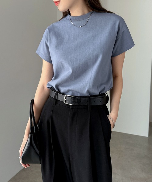 andme(アンドミー)の「汗染み防止コンパクトフレンチスリーブTシャツ(Tシャツ/カットソー・レディース・ネイビー/チャコールグレー/杢グレー/オフホワイト/グレイッシュブルー/ブラック・L/M)」の22枚目の写真