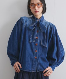 【ENIM BY VICKY】2wayボウタイリボンデニムシャツ≪洗濯機で洗える≫