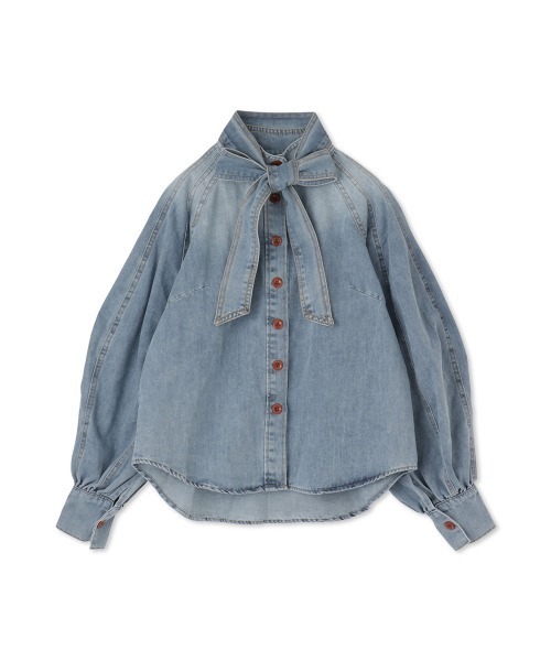 VICKY(ビッキー)の「【ENIM BY VICKY】2wayボウタイリボンデニムシャツ≪洗濯機で洗える≫(シャツ/ブラウス・レディース・ブルー/ライトブルー・M)」の1枚目の写真