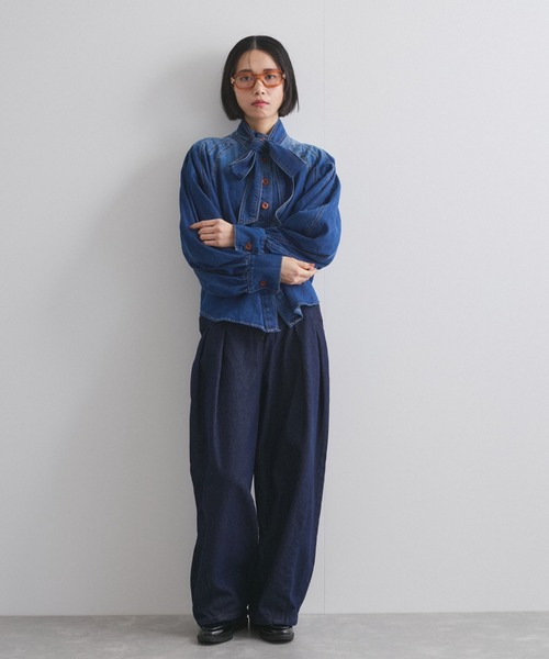 VICKY(ビッキー)の「【ENIM BY VICKY】2wayボウタイリボンデニムシャツ≪洗濯機で洗える≫(シャツ/ブラウス・レディース・ブルー/ライトブルー・M)」の14枚目の写真
