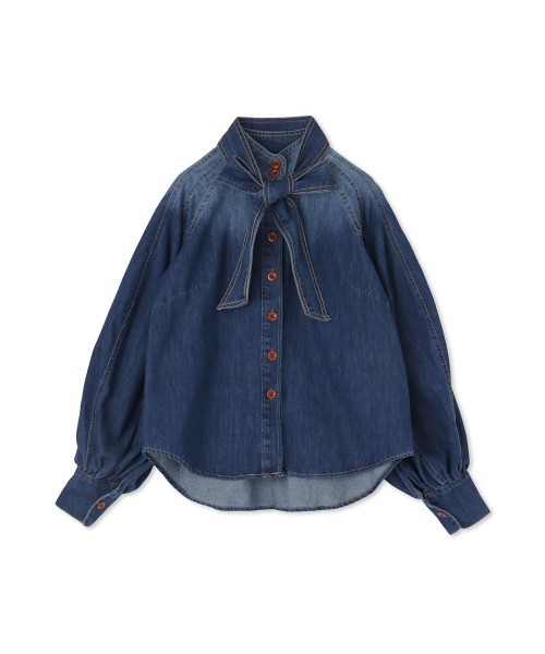 VICKY(ビッキー)の「【ENIM BY VICKY】2wayボウタイリボンデニムシャツ≪洗濯機で洗える≫(シャツ/ブラウス・レディース・ブルー/ライトブルー・M)」の3枚目の写真