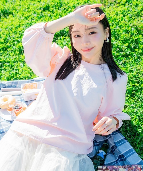 Petitjo（プッチージョ）の「小さいサイズ　ボリュームスリーブブラウス　低身長さん・小柄女性（シャツ/ブラウス・レディース・ホワイト/ピンク系・XS-S/M-L）」の4枚目の写真