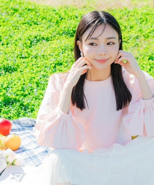 Petitjo（プッチージョ）の「小さいサイズ　ボリュームスリーブブラウス　低身長さん・小柄女性（シャツ/ブラウス・レディース・ホワイト/ピンク系・XS-S/M-L）」の6枚目の写真