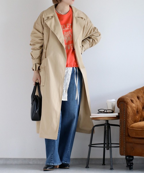 cepo(セポ)の「ビッグポケット&ギャザートレンチコート(トレンチコート・レディース・ブラック/ベージュ・M)」の1枚目の写真