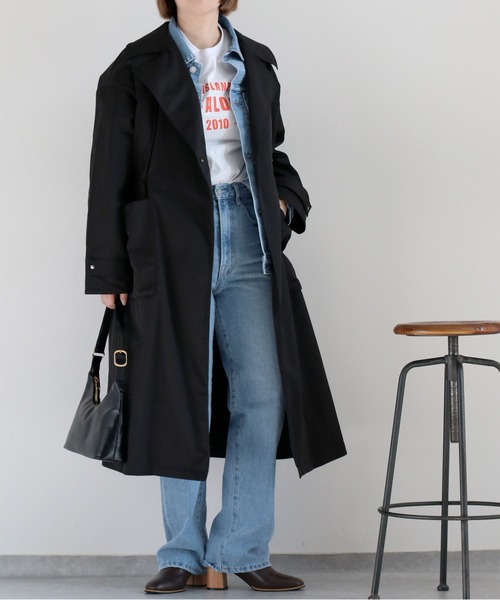 cepo(セポ)の「ビッグポケット&ギャザートレンチコート(トレンチコート・レディース・ブラック/ベージュ・M)」の12枚目の写真