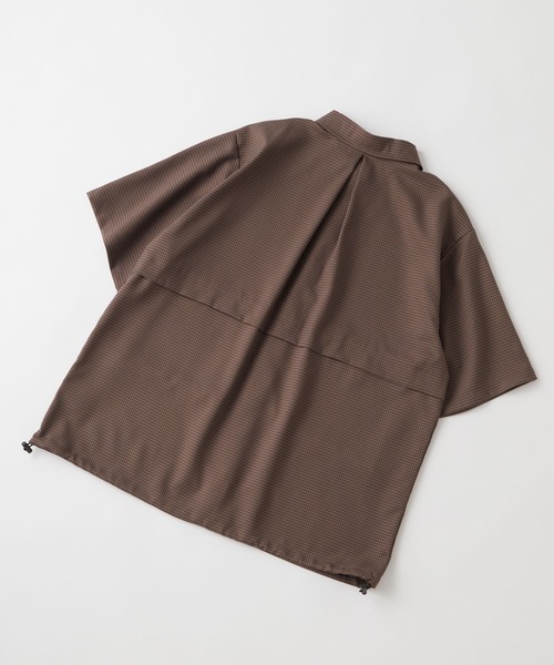 Unblend】立体ポケット 裾ドローコード ハーフスリーブ チェックシャツ