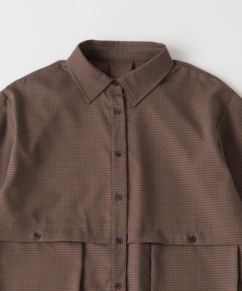 【HUECLOSET】★送料・関税込★モノチェックハーフシャツ セール】【Unblend】立体ポケット 裾ドローコード ハーフ