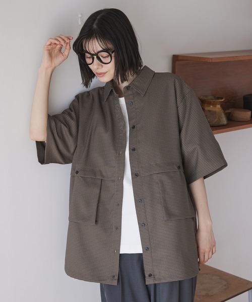 【HUECLOSET】★送料・関税込★モノチェックハーフシャツ B.C STOCK シャツ PLAID オーバーサイズ ハーフスリーブ