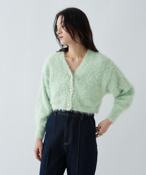 cloenc(クロエンス)の「【手洗い可】ラメフェザ―ヤーンショートカーディガン(カーディガン/ボレロ・レディース・ホワイト/グレー/グリーン系・02)」の13枚目の写真