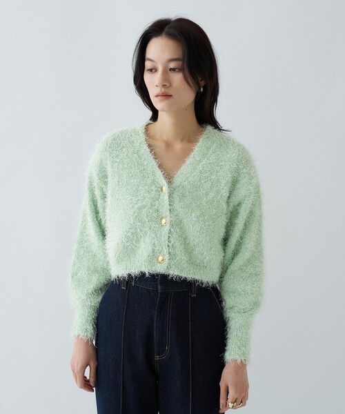 cloenc(クロエンス)の「【手洗い可】ラメフェザ―ヤーンショートカーディガン(カーディガン/ボレロ・レディース・ホワイト/グレー/グリーン系・02)」の15枚目の写真