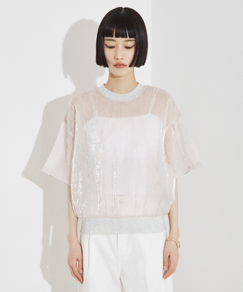 NOMINE(ノミネ)の「【セットアップ着用可】シャイン リンクル シアー Tシャツ(Tシャツ/カットソー・レディース・ブルー/ブラック/アイボリー・フリー)」の4枚目の写真