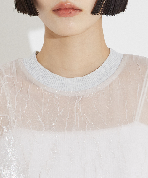 NOMINE(ノミネ)の「【セットアップ着用可】シャイン リンクル シアー Tシャツ(Tシャツ/カットソー・レディース・ブルー/ブラック/アイボリー・フリー)」の5枚目の写真