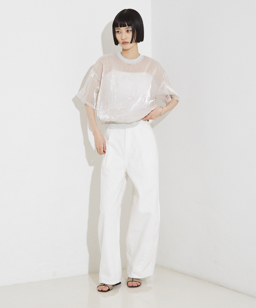 NOMINE(ノミネ)の「【セットアップ着用可】シャイン リンクル シアー Tシャツ(Tシャツ/カットソー・レディース・ブルー/ブラック/アイボリー・フリー)」の13枚目の写真