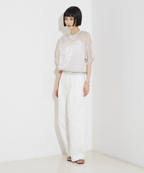 NOMINE(ノミネ)の「【セットアップ着用可】シャイン リンクル シアー Tシャツ(Tシャツ/カットソー・レディース・ブルー/ブラック/アイボリー・フリー)」の14枚目の写真