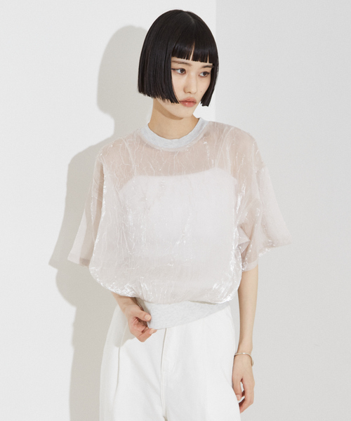 NOMINE(ノミネ)の「【セットアップ着用可】シャイン リンクル シアー Tシャツ(Tシャツ/カットソー・レディース・ブルー/ブラック/アイボリー・フリー)」の15枚目の写真