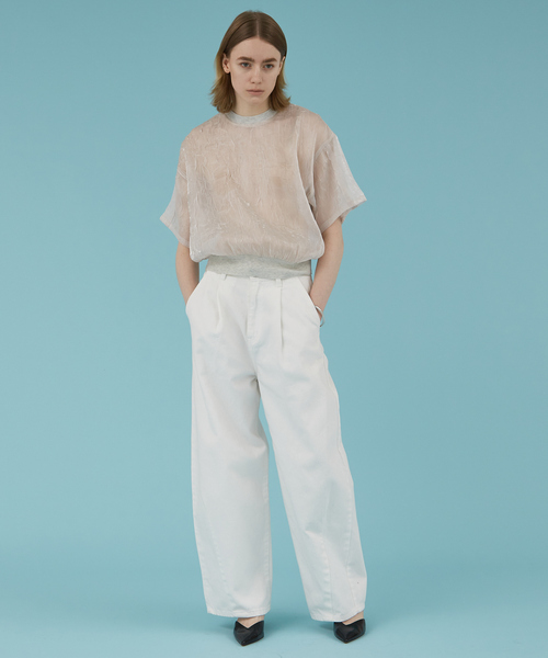 NOMINE(ノミネ)の「【セットアップ着用可】シャイン リンクル シアー Tシャツ(Tシャツ/カットソー・レディース・ブルー/ブラック/アイボリー・フリー)」の16枚目の写真