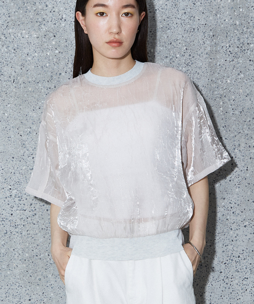 NOMINE(ノミネ)の「【セットアップ着用可】シャイン リンクル シアー Tシャツ(Tシャツ/カットソー・レディース・ブルー/ブラック/アイボリー・フリー)」の19枚目の写真