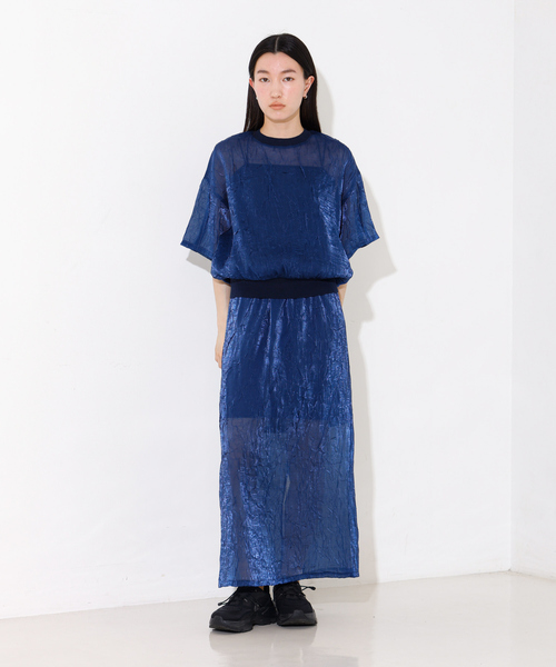 NOMINE(ノミネ)の「【セットアップ着用可】シャイン リンクル シアー Tシャツ(Tシャツ/カットソー・レディース・ブルー/ブラック/アイボリー・フリー)」の22枚目の写真