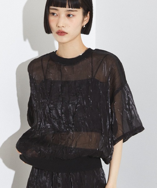 NOMINE(ノミネ)の「【セットアップ着用可】シャイン リンクル シアー Tシャツ(Tシャツ/カットソー・レディース・ブルー/ブラック/アイボリー・フリー)」の1枚目の写真