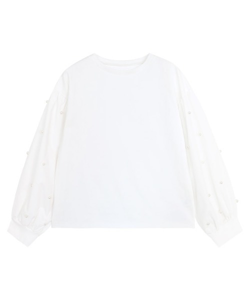 Pierrot(ピエロ)の「袖パールデザイントップス(Tシャツ/カットソー・レディース・ブラック/オフホワイト・L/M)」の10枚目の写真