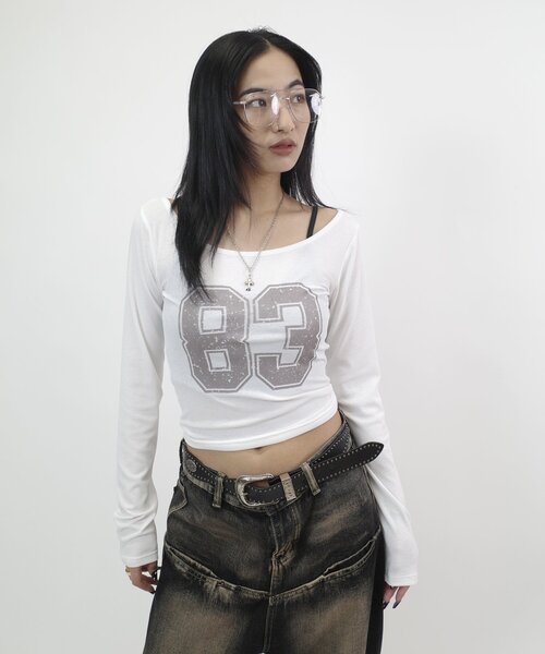 WHO'S WHO gallery(フーズフーギャラリー)の「ナンバリングバックデザイントップス(Tシャツ/カットソー・レディース・グレー/サックスブルー/ホワイト・FREE)」の8枚目の写真