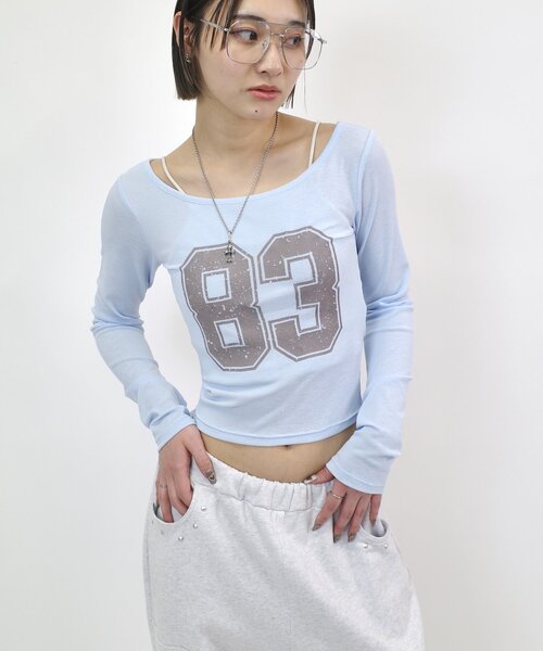 WHO'S WHO gallery(フーズフーギャラリー)の「ナンバリングバックデザイントップス(Tシャツ/カットソー・レディース・グレー/サックスブルー/ホワイト・FREE)」の4枚目の写真