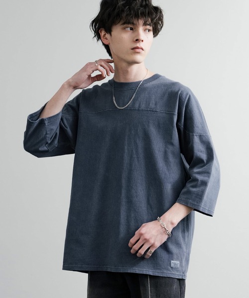 KRIFF MAYER（クリフメイヤー）の「KRIFF MAYER クリフメイヤー オーバーサイズ ヘビーオンス天竺 ピグメント加工 フットボール七分袖Tシャツ 2435808（Tシャツ/カットソー・メンズ・ピンク/ベージュ/オフホワイト/サックスブルー/ネイビー/イエロー/チャコールグレー/グリーン・M/L/XL）」の6枚目の写真