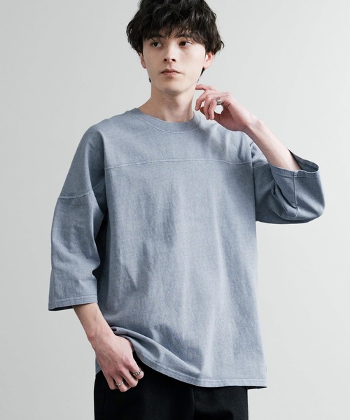 KRIFF MAYER（クリフメイヤー）の「KRIFF MAYER クリフメイヤー オーバーサイズ ヘビーオンス天竺 ピグメント加工 フットボール七分袖Tシャツ 2435808（Tシャツ/カットソー・メンズ・ピンク/ベージュ/オフホワイト/サックスブルー/ネイビー/イエロー/チャコールグレー/グリーン・M/L/XL）」の7枚目の写真