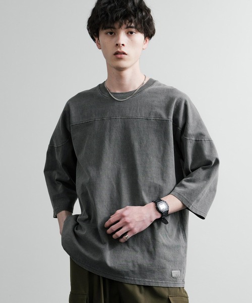 KRIFF MAYER（クリフメイヤー）の「KRIFF MAYER クリフメイヤー オーバーサイズ ヘビーオンス天竺 ピグメント加工 フットボール七分袖Tシャツ 2435808（Tシャツ/カットソー・メンズ・ピンク/ベージュ/オフホワイト/サックスブルー/ネイビー/イエロー/チャコールグレー/グリーン・M/L/XL）」の3枚目の写真