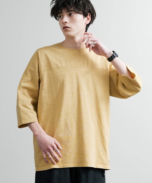 KRIFF MAYER（クリフメイヤー）の「KRIFF MAYER クリフメイヤー オーバーサイズ ヘビーオンス天竺 ピグメント加工 フットボール七分袖Tシャツ 2435808（Tシャツ/カットソー・メンズ・ピンク/ベージュ/オフホワイト/サックスブルー/ネイビー/イエロー/チャコールグレー/グリーン・M/L/XL）」の8枚目の写真
