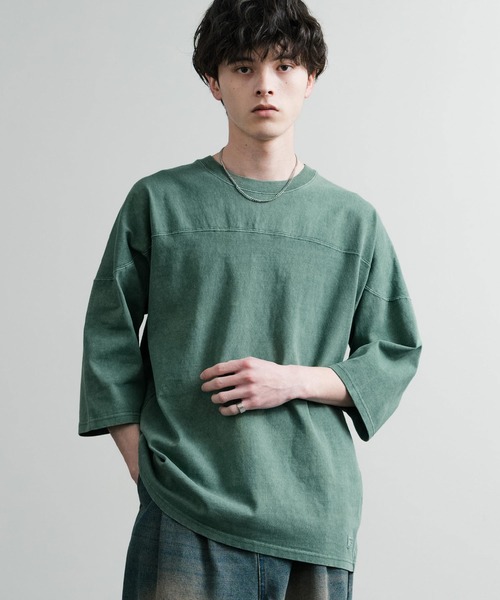 KRIFF MAYER（クリフメイヤー）の「KRIFF MAYER クリフメイヤー オーバーサイズ ヘビーオンス天竺 ピグメント加工 フットボール七分袖Tシャツ 2435808（Tシャツ/カットソー・メンズ・ピンク/ベージュ/オフホワイト/サックスブルー/ネイビー/イエロー/チャコールグレー/グリーン・M/L/XL）」の5枚目の写真