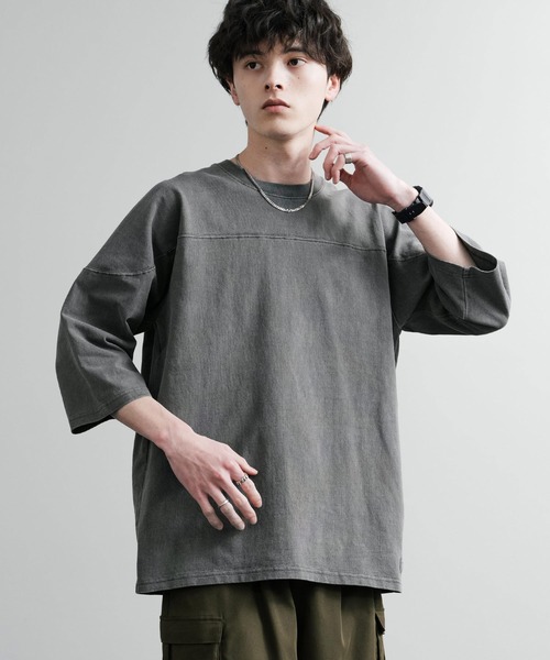 KRIFF MAYER（クリフメイヤー）の「KRIFF MAYER クリフメイヤー オーバーサイズ ヘビーオンス天竺 ピグメント加工 フットボール七分袖Tシャツ 2435808（Tシャツ/カットソー・メンズ・ピンク/ベージュ/オフホワイト/サックスブルー/ネイビー/イエロー/チャコールグレー/グリーン・M/L/XL）」の9枚目の写真
