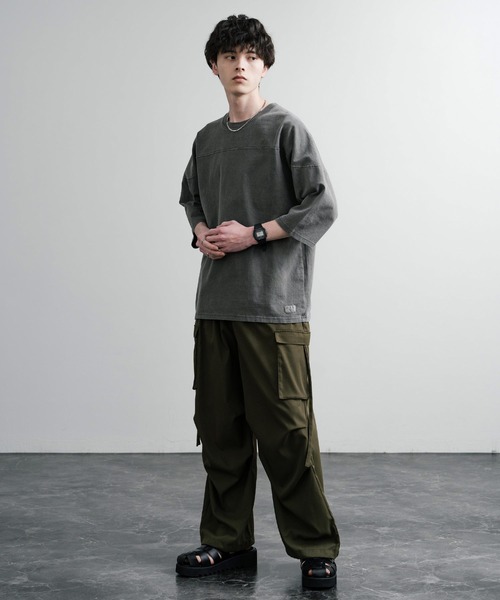 KRIFF MAYER（クリフメイヤー）の「KRIFF MAYER クリフメイヤー オーバーサイズ ヘビーオンス天竺 ピグメント加工 フットボール七分袖Tシャツ 2435808（Tシャツ/カットソー・メンズ・ピンク/ベージュ/オフホワイト/サックスブルー/ネイビー/イエロー/チャコールグレー/グリーン・M/L/XL）」の10枚目の写真