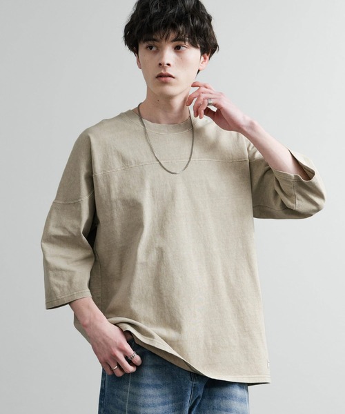 KRIFF MAYER（クリフメイヤー）の「KRIFF MAYER クリフメイヤー オーバーサイズ ヘビーオンス天竺 ピグメント加工 フットボール七分袖Tシャツ 2435808（Tシャツ/カットソー・メンズ・ピンク/ベージュ/オフホワイト/サックスブルー/ネイビー/イエロー/チャコールグレー/グリーン・M/L/XL）」の12枚目の写真