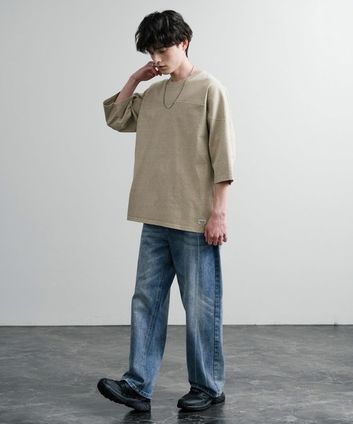 KRIFF MAYER（クリフメイヤー）の「KRIFF MAYER クリフメイヤー オーバーサイズ ヘビーオンス天竺 ピグメント加工 フットボール七分袖Tシャツ 2435808（Tシャツ/カットソー・メンズ・ピンク/ベージュ/オフホワイト/サックスブルー/ネイビー/イエロー/チャコールグレー/グリーン・M/L/XL）」の14枚目の写真