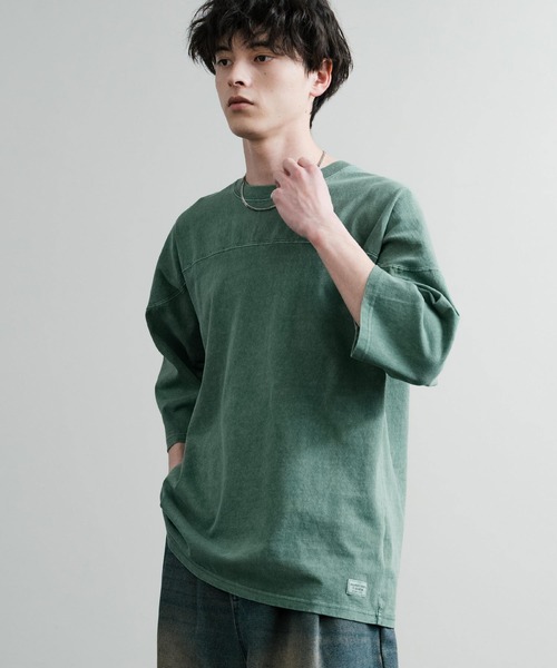 KRIFF MAYER（クリフメイヤー）の「KRIFF MAYER クリフメイヤー オーバーサイズ ヘビーオンス天竺 ピグメント加工 フットボール七分袖Tシャツ 2435808（Tシャツ/カットソー・メンズ・ピンク/ベージュ/オフホワイト/サックスブルー/ネイビー/イエロー/チャコールグレー/グリーン・M/L/XL）」の17枚目の写真