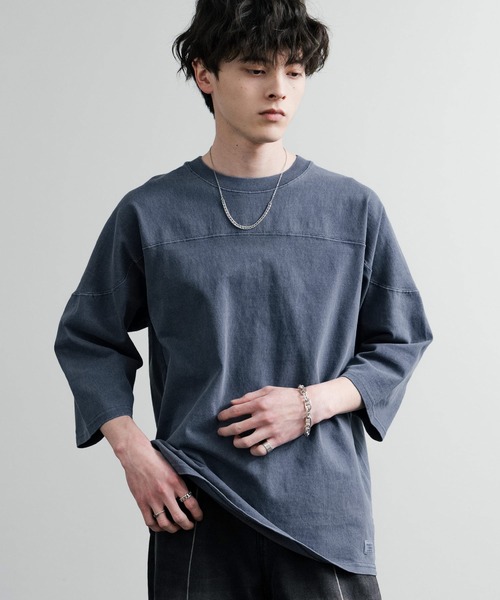 KRIFF MAYER（クリフメイヤー）の「KRIFF MAYER クリフメイヤー オーバーサイズ ヘビーオンス天竺 ピグメント加工 フットボール七分袖Tシャツ 2435808（Tシャツ/カットソー・メンズ・ピンク/ベージュ/オフホワイト/サックスブルー/ネイビー/イエロー/チャコールグレー/グリーン・M/L/XL）」の20枚目の写真