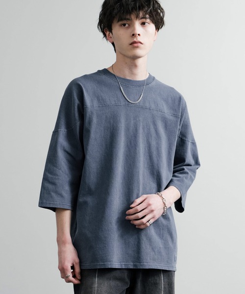 KRIFF MAYER（クリフメイヤー）の「KRIFF MAYER クリフメイヤー オーバーサイズ ヘビーオンス天竺 ピグメント加工 フットボール七分袖Tシャツ 2435808（Tシャツ/カットソー・メンズ・ピンク/ベージュ/オフホワイト/サックスブルー/ネイビー/イエロー/チャコールグレー/グリーン・M/L/XL）」の21枚目の写真