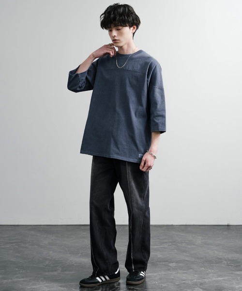 KRIFF MAYER（クリフメイヤー）の「KRIFF MAYER クリフメイヤー オーバーサイズ ヘビーオンス天竺 ピグメント加工 フットボール七分袖Tシャツ 2435808（Tシャツ/カットソー・メンズ・ピンク/ベージュ/オフホワイト/サックスブルー/ネイビー/イエロー/チャコールグレー/グリーン・M/L/XL）」の22枚目の写真