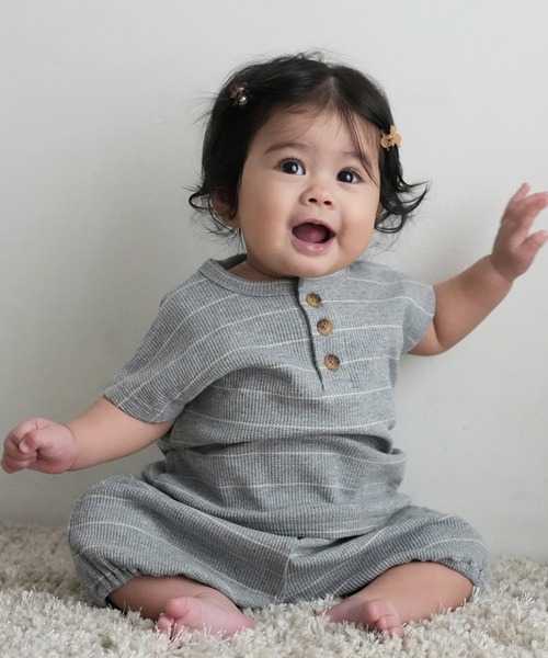 PUPPAPUPO(プッパプーポ)の「セットアップ 半袖 Tシャツ ショートパンツ ワッフル(Tシャツ/カットソー・キッズ・杢グレー/キナリ/モカ/グリーン/オートミール・70/80/90/100/110)」の1枚目の写真