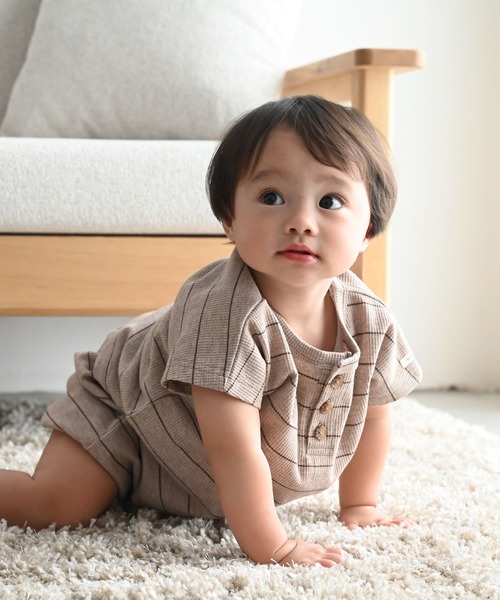 PUPPAPUPO(プッパプーポ)の「セットアップ 半袖 Tシャツ ショートパンツ ワッフル(Tシャツ/カットソー・キッズ・杢グレー/キナリ/モカ/グリーン/オートミール・70/80/90/100/110)」の4枚目の写真
